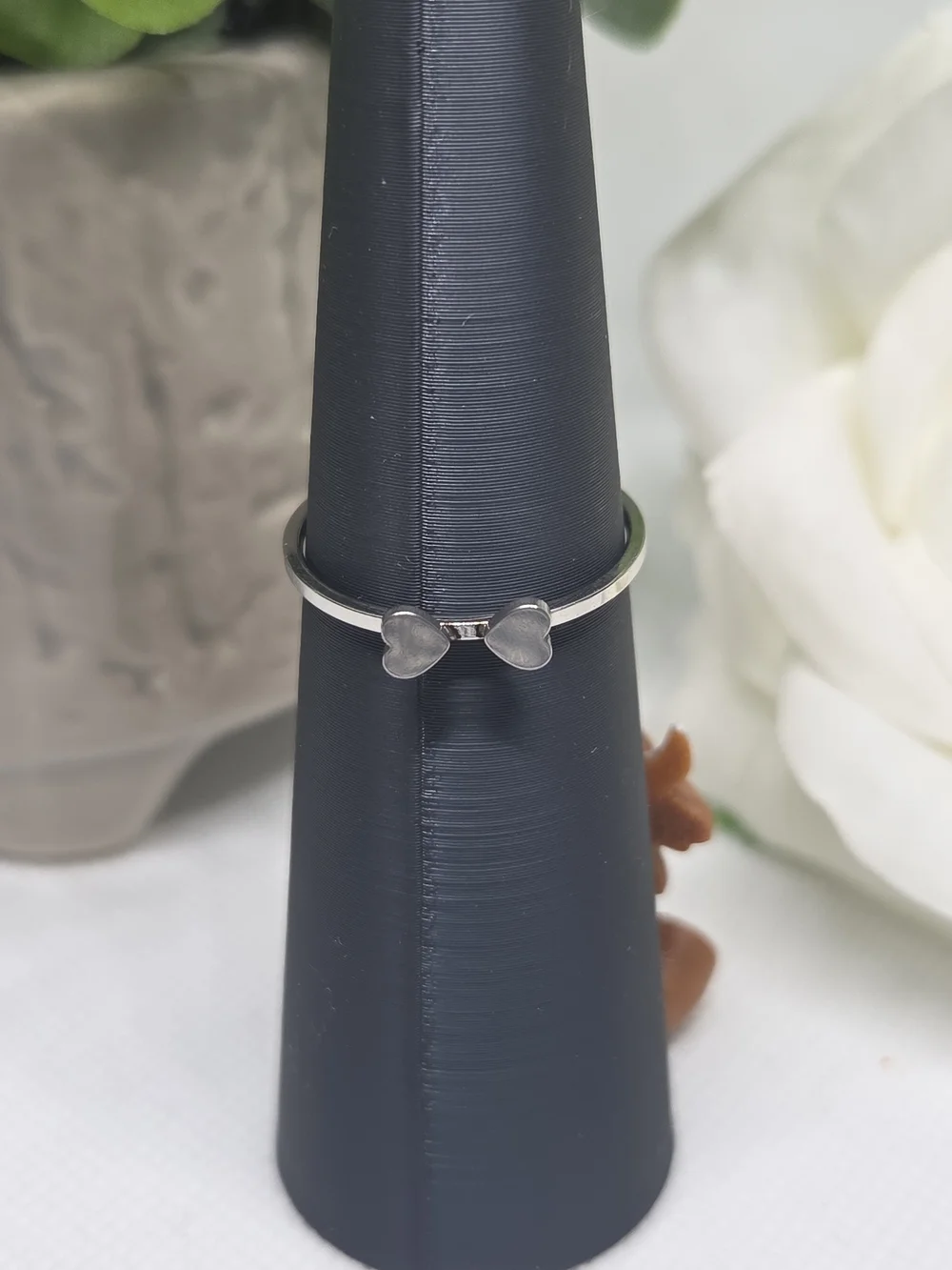 Heart Clover Stackable Silver Ring - 3 Heart Bands Form Clover Shape